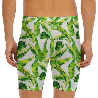 Tropical Banana Leaves Pattern Print Men's Long Boxer Briefs