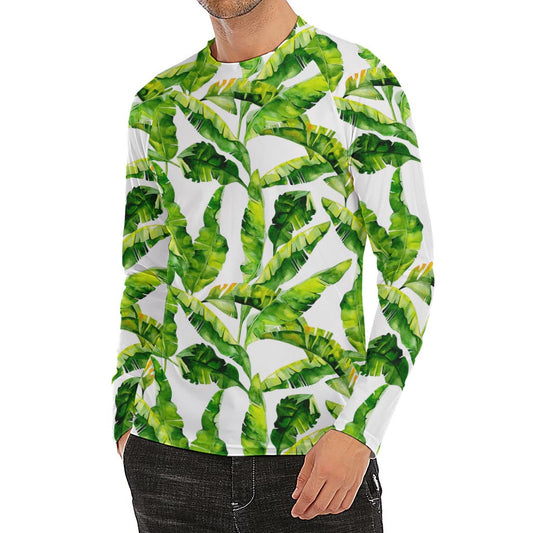 Tropical Banana Leaves Pattern Print Men's Long Sleeve Rash Guard