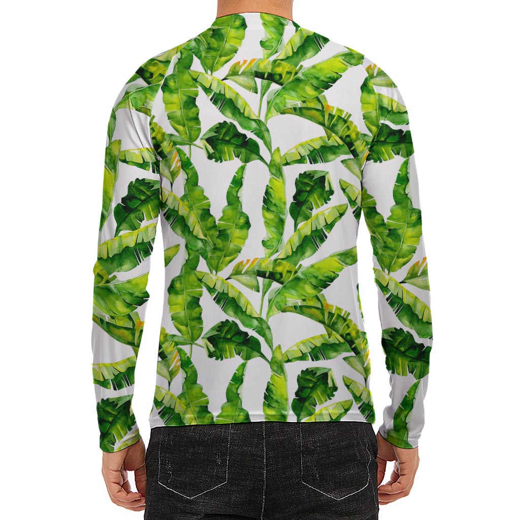 Tropical Banana Leaves Pattern Print Men's Long Sleeve Rash Guard