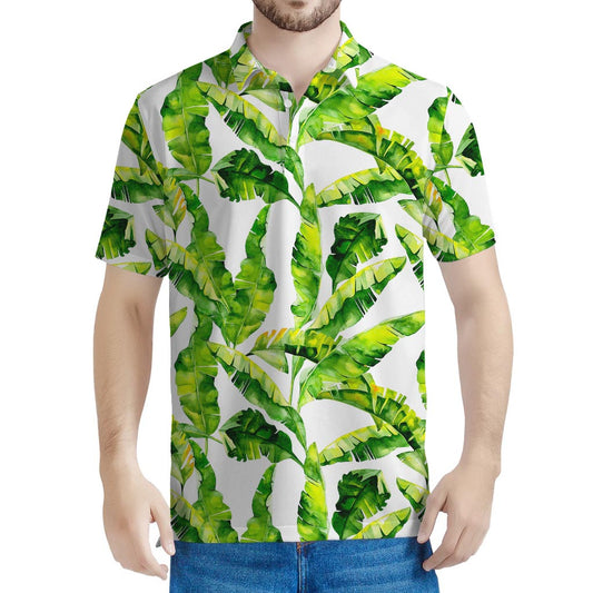 Tropical Banana Leaves Pattern Print Men's Polo Shirt