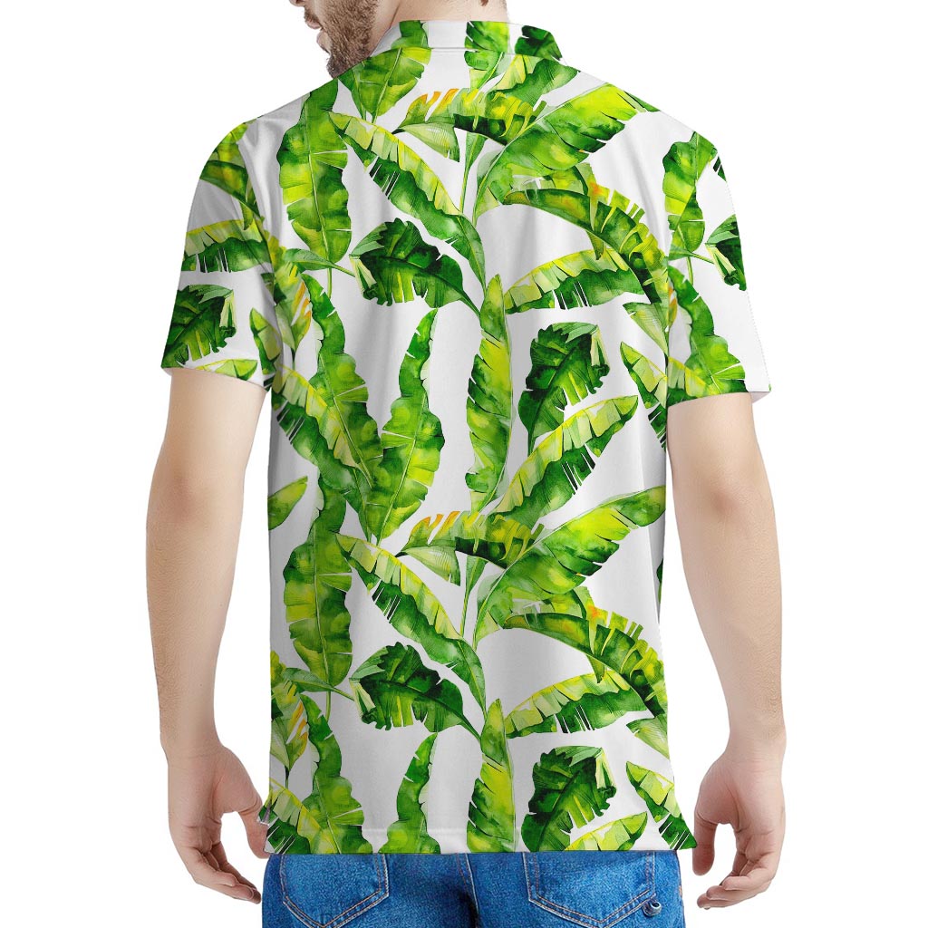Tropical Banana Leaves Pattern Print Men's Polo Shirt