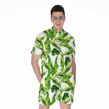 Tropical Banana Leaves Pattern Print Men's Rompers