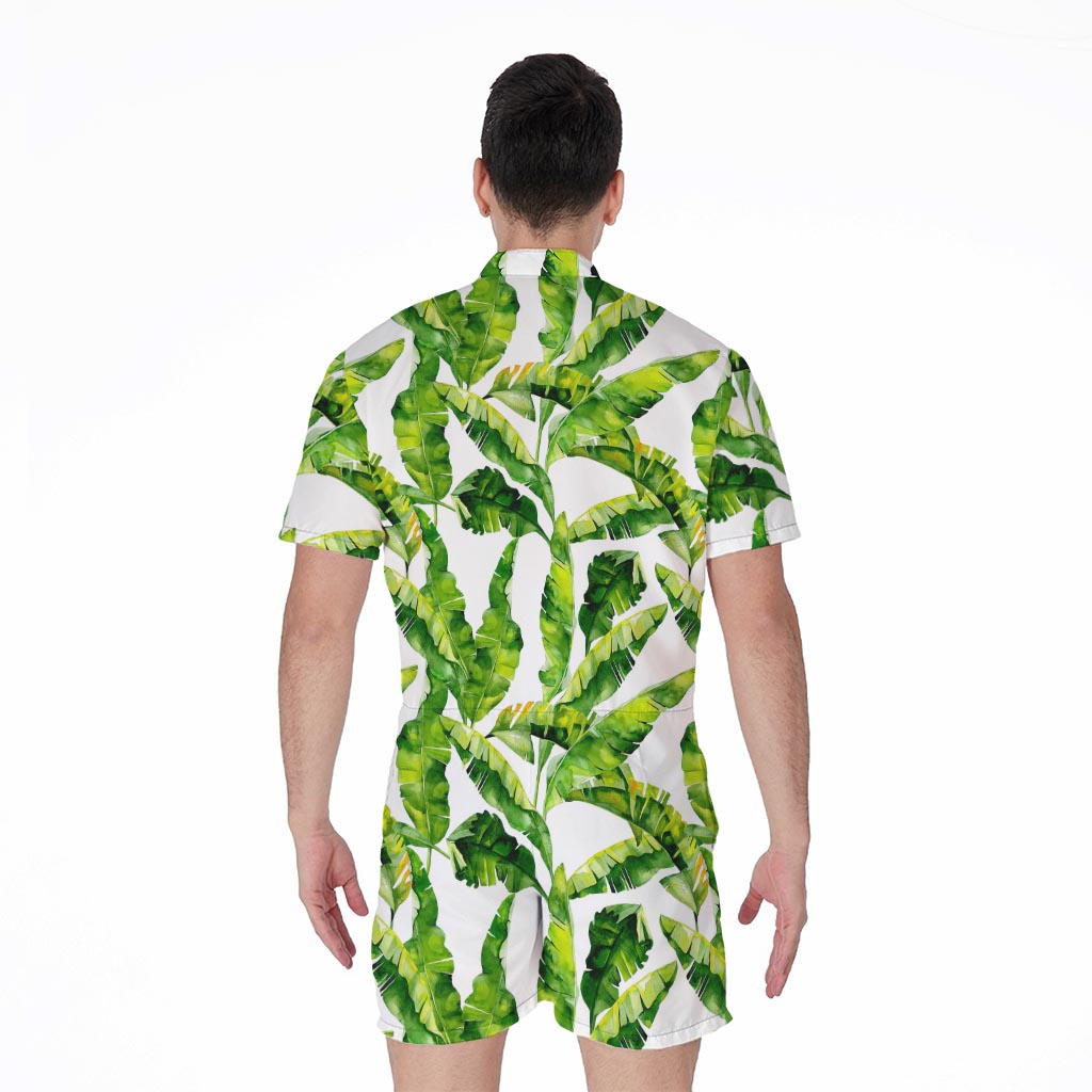 Tropical Banana Leaves Pattern Print Men's Rompers