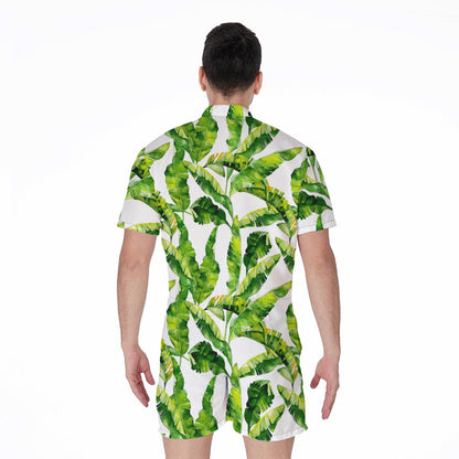 Tropical Banana Leaves Pattern Print Men's Rompers