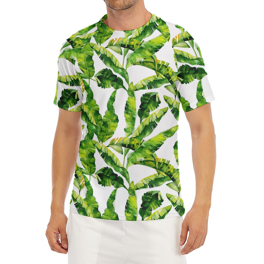 Tropical Banana Leaves Pattern Print Men's Short Sleeve Rash Guard