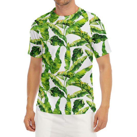 Tropical Banana Leaves Pattern Print Men's Short Sleeve Rash Guard