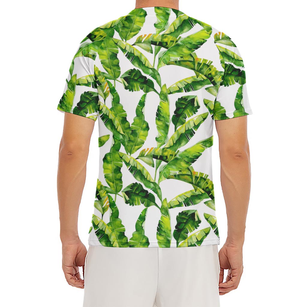 Tropical Banana Leaves Pattern Print Men's Short Sleeve Rash Guard