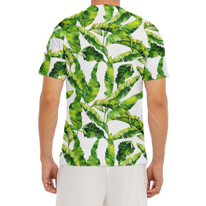 Tropical Banana Leaves Pattern Print Men's Short Sleeve Rash Guard
