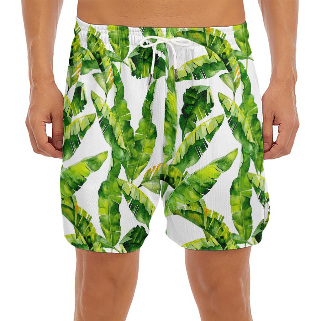Tropical Banana Leaves Pattern Print Men's Split Running Shorts