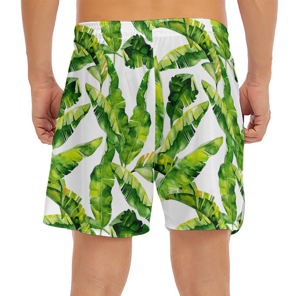Tropical Banana Leaves Pattern Print Men's Split Running Shorts