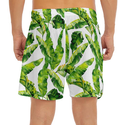 Tropical Banana Leaves Pattern Print Men's Split Running Shorts