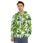 Tropical Banana Leaves Pattern Print Men's Velvet Pullover Hoodie