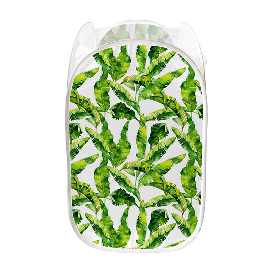 Tropical Banana Leaves Pattern Print Mesh Laundry Hamper