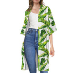 Tropical Banana Leaves Pattern Print Open Front Beach Cover Up