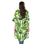 Tropical Banana Leaves Pattern Print Open Front Beach Cover Up