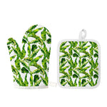 Tropical Banana Leaves Pattern Print Oven Mitt And Pot Holder Set