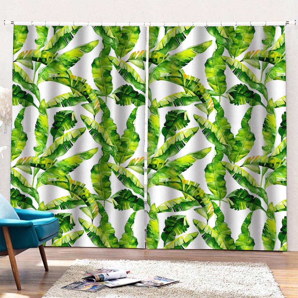 Tropical Banana Leaves Pattern Print Pencil Pleat Curtains