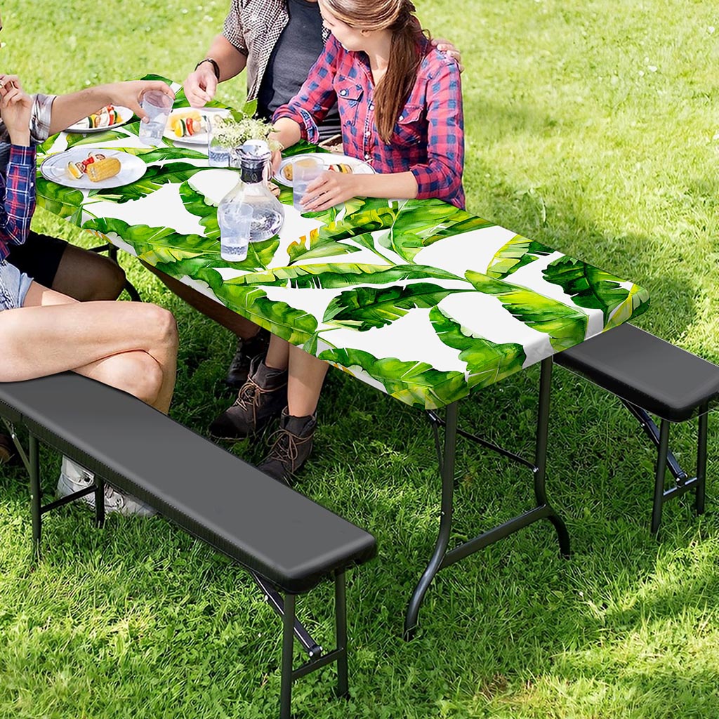 Tropical Banana Leaves Pattern Print Picnic Table Cover