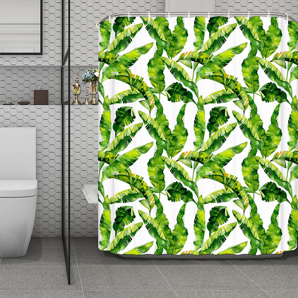 Tropical Banana Leaves Pattern Print Polyester Shower Curtain