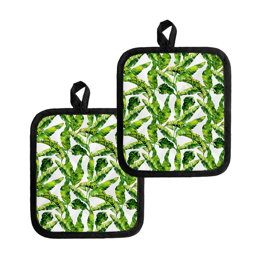 Tropical Banana Leaves Pattern Print Pot Holders