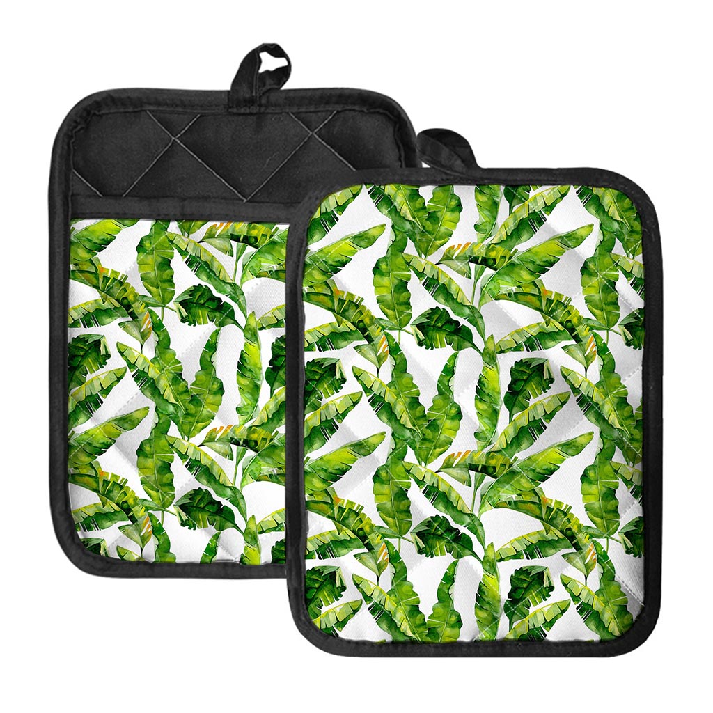 Tropical Banana Leaves Pattern Print Pot Holders With Pocket