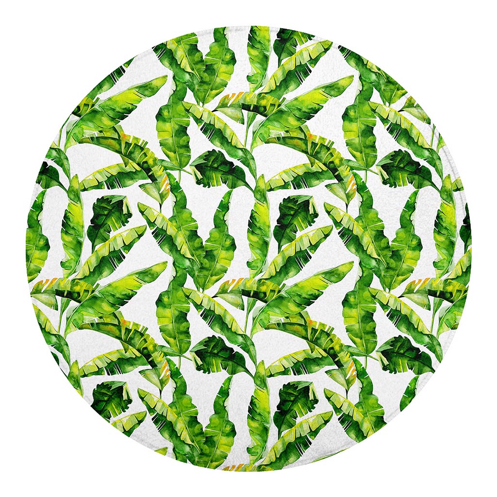 Tropical Banana Leaves Pattern Print Round Blanket