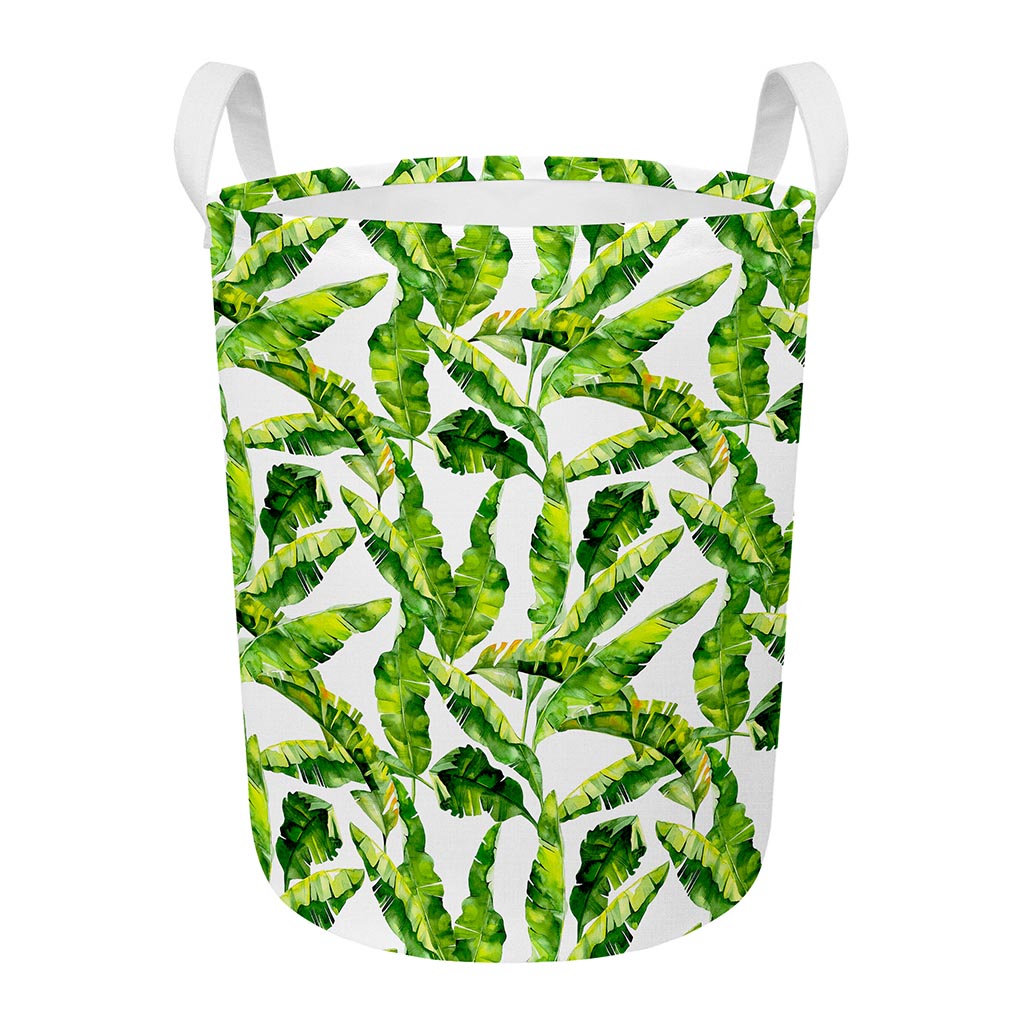 Tropical Banana Leaves Pattern Print Round Laundry Basket