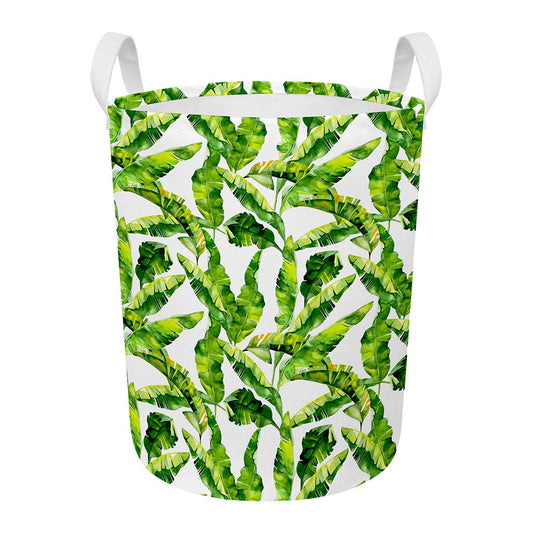 Tropical Banana Leaves Pattern Print Round Laundry Basket