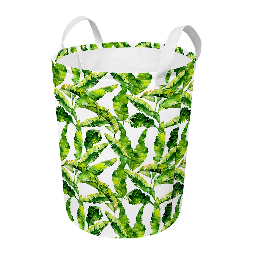 Tropical Banana Leaves Pattern Print Round Laundry Basket