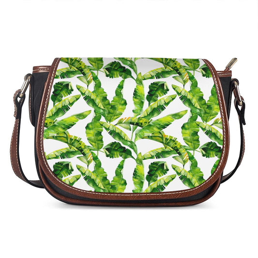Tropical Banana Leaves Pattern Print Saddle Bag