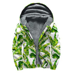 Tropical Banana Leaves Pattern Print Sherpa Lined Zip Up Hoodie
