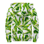 Tropical Banana Leaves Pattern Print Sherpa Lined Zip Up Hoodie