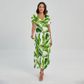 Tropical Banana Leaves Pattern Print Short Sleeve Maxi Dress