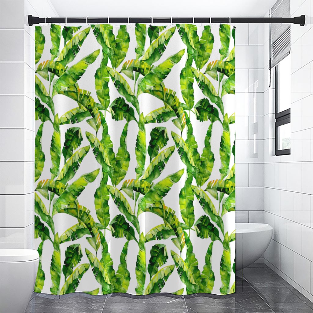 Tropical Banana Leaves Pattern Print Shower Curtain