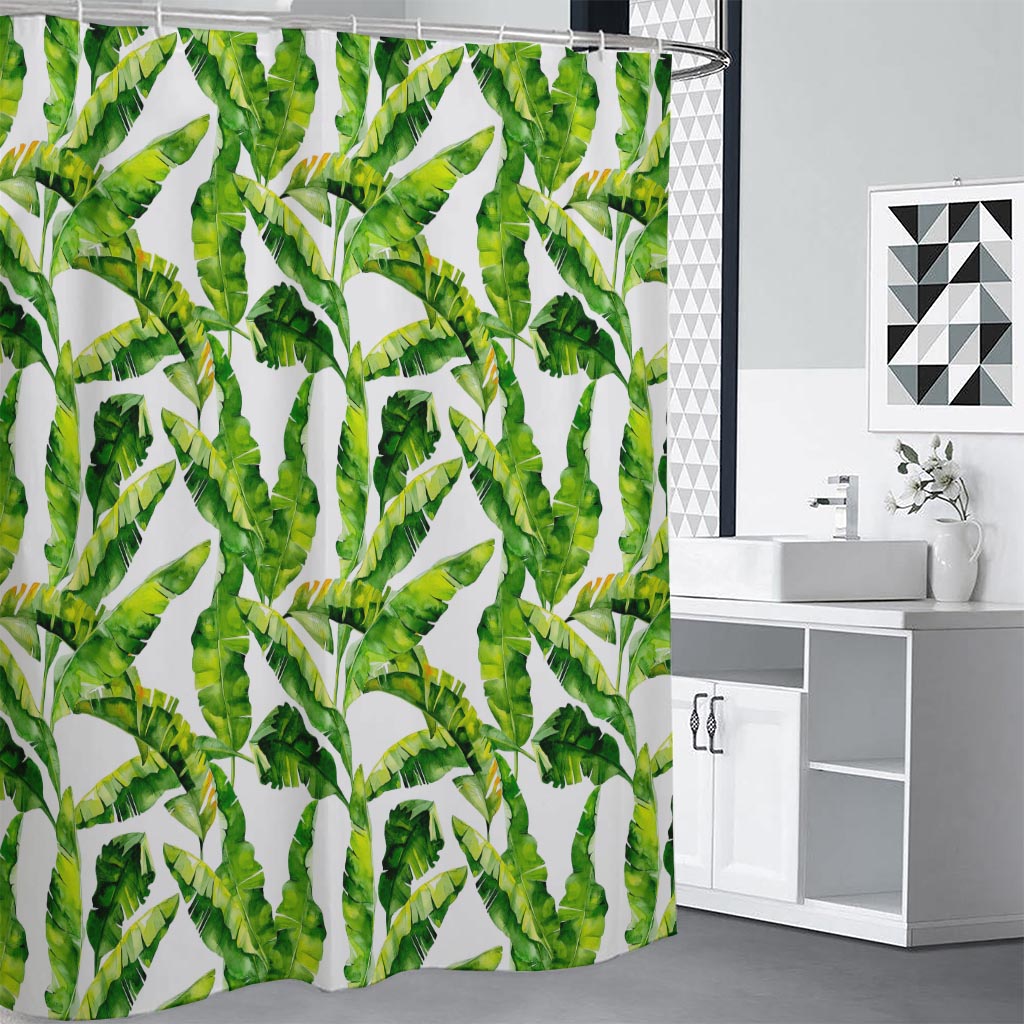 Tropical Banana Leaves Pattern Print Shower Curtain