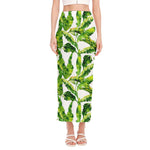 Tropical Banana Leaves Pattern Print Side Slit Maxi Skirt
