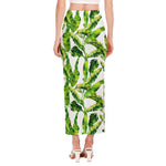 Tropical Banana Leaves Pattern Print Side Slit Maxi Skirt