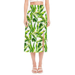 Tropical Banana Leaves Pattern Print Side Slit Midi Skirt