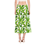 Tropical Banana Leaves Pattern Print Side Slit Midi Skirt