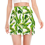 Tropical Banana Leaves Pattern Print Side Slit Mini Skirt