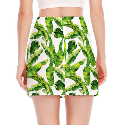 Tropical Banana Leaves Pattern Print Side Slit Mini Skirt