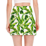 Tropical Banana Leaves Pattern Print Side Slit Mini Skirt