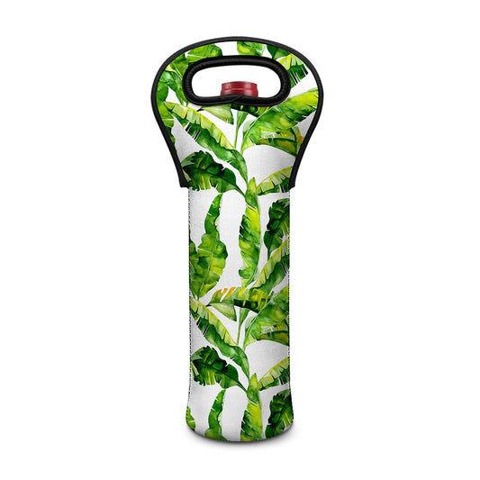 Tropical Banana Leaves Pattern Print Single Neoprene Wine Tote