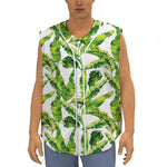 Tropical Banana Leaves Pattern Print Sleeveless Baseball Jersey
