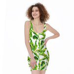 Tropical Banana Leaves Pattern Print Sleeveless Bodycon Dress