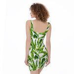 Tropical Banana Leaves Pattern Print Sleeveless Bodycon Dress