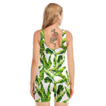 Tropical Banana Leaves Pattern Print Sleeveless One Piece Swimsuit