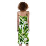 Tropical Banana Leaves Pattern Print Slim Fit Midi Cami Dress