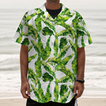 Tropical Banana Leaves Pattern Print Textured Short Sleeve Shirt