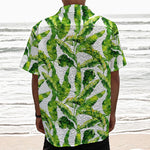 Tropical Banana Leaves Pattern Print Textured Short Sleeve Shirt